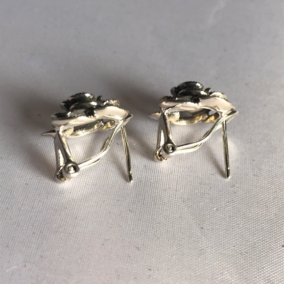 New! Sterling Silver Marcasite Rose Stud Earrings - Picture 9 of 13